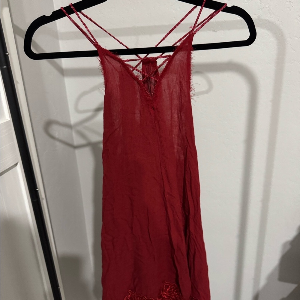 Free People Red tank top with lace bottom